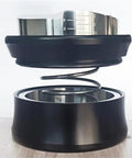 Top Shelf Dual Head Coffee Distributor And Tamper Kit Featuring Quick Rebound Design with stainless steel and black base.