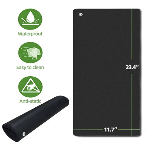 Grounding Mat Kit 2 Pack With Grounding Cords And Wrist Straps For Better Sleep 10 By 26.7 Inches Waterproof Soft Krypton Fiber Easy Clean Foldable Home Health Accessory showing mat dimensions and features