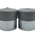 Pair of Beefed-Up Heavy-Duty Trailer Bearing Protectors 1.98 Inch Cap With Rubber Boots, Press-In Fit, silver and gray.