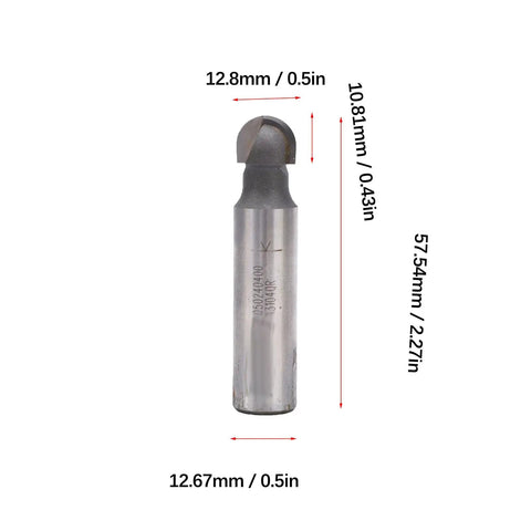 Premium 1/2 Inch Shank Cove Box Router Bit With Round Bottom Tungsten Carbide Woodworking Cutter dimensions showing 12.8mm and 57.54mm sizes.