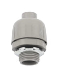 Rock Solid 150 Pack Liquid Tight Straight Connectors For 1/2 Inch Flexible Electrical Conduit With 180 Degree Turn and Heavy Duty PVC Iron Frame For Plug And Play Wiring Setup, gray connector with metal base.