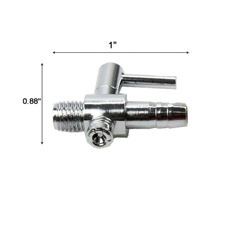 Chrome aquarium air flow valve, 1-way threaded valve with inline outlet; metal construction