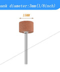 15mm cylinder shaped abrasive bit with 1/8 inch shank, part of 18 piece rotary grinding stone set for rotary tools, red corundum