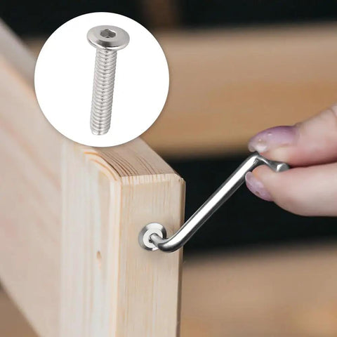 Rock Solid 12 Set M6 Hex Socket Head Cap Screws With Barrel Nuts And 4 Mm Hex Key 304 Stainless Steel in use on wooden furniture