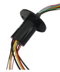 Kick The Cord Clutter With This Slick Multi Channel Rotary Slip Ring Packing Four Ten Amp And Twelve Two Amp Circuits close-up of rotary slip ring with multi-colored wires.