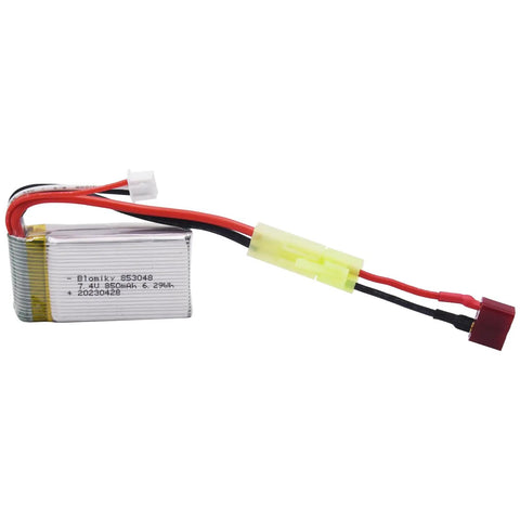 Two Pack 7.4V 850mAh LiPo Battery With Mini Tamiya Plug For 1 By 18 Scale RC Cars Trucks, 6.29Wh, 2S, Rechargeable Power Upgrade With USB Cable Included Today