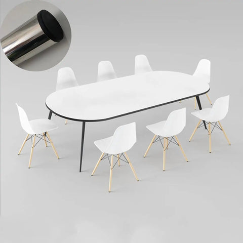 Dining table and chairs with inset showing 12 Pack Black Plastic End Plugs 25mm Outside Diameter 1 Inch For Round Tubes And Pipes Furniture Finishing Caps Fits 0.81 To 0.93 Inch Hole Size Keeps Ends Clean And Sleek