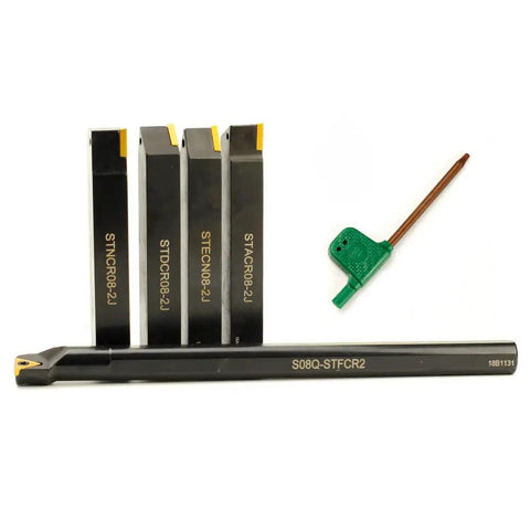 Five Piece Indexable Lathe Tool Set With Half Inch Shank Including Four Carbide Turning Tool Holders And One Boring Bar shown