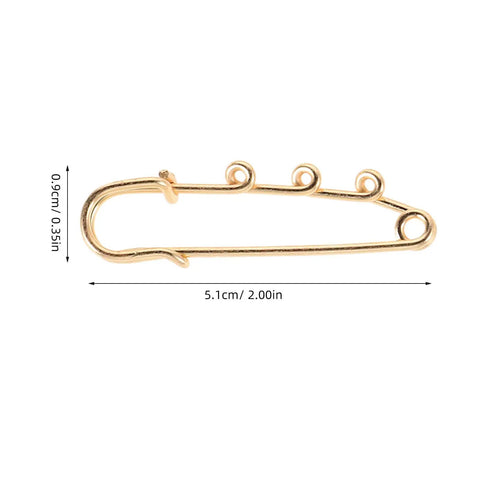 Premium 20 Pack Of Versatile Loop Safety Pin Brooches, gold color, 5.1cm long, for securing clothing and accessories.