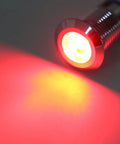 10mm Round LED Indicator Lights With Common Cathode, Dual Color Red And Green, 3-6V, shown emitting bright red light for dashboards.
