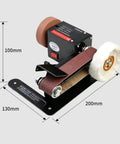 Badass Little Desktop Electric Belt Sander Kit With Variable Speed Control for sharpening knives, deburring metal, polishing wood. Compact size.