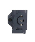 Rugged 50 Watt LED Flood Light With Hella Wide 90 Degree Beam side view showing stainless steel trunnion connector.