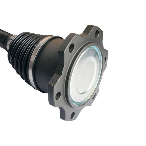 Close-up of Front CV Axle Assembly 10H002 with premium neoprene boot, fitting 2007-2018 Chevrolet Silverado 1500 truck.