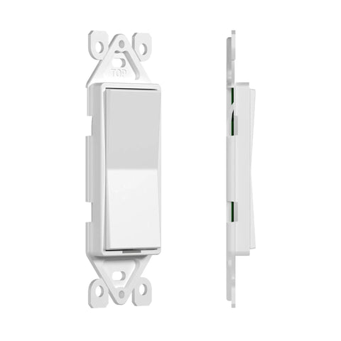 Wireless Light Switch With On Off And Dimming, Decorator Style Faceplate, Surface Mount shown front and side view