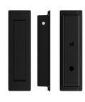 Ultra Slim Stainless Steel Flush Closet Door Handle 8cm Length Low Profile Invisible Recessed Cabinet Pull For Modern Doors No Protrusion Grip Easy Install Durable Hidden Hardware, black, front and side view detail.