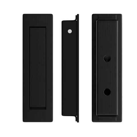 Ultra Slim Stainless Steel Flush Closet Door Handle 8cm Length Low Profile Invisible Recessed Cabinet Pull For Modern Doors No Protrusion Grip Easy Install Durable Hidden Hardware, black, front and side view detail.
