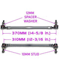 Front Sway Bar End Link Set for VW GTI MK5 MK6 MK7 2006 to 2021 Heavy Duty Steel Alloy Sway Bar Links OE Replacement With Adjustable Ball Joints 310 to 370 mm Stud Spacing For Easy Install, 10mm stud, 12mm spacer washer