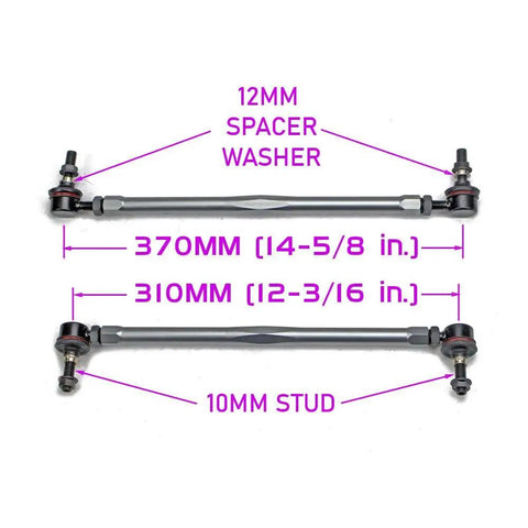 Front Sway Bar End Link Set for VW GTI MK5 MK6 MK7 2006 to 2021 Heavy Duty Steel Alloy Sway Bar Links OE Replacement With Adjustable Ball Joints 310 to 370 mm Stud Spacing For Easy Install, 10mm stud, 12mm spacer washer
