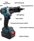 Professional Cordless Riveting Nut Gun Featuring Rechargeable Lithium Battery And LED Light Automatic Electric Rivet Setter For On The Fly Repairs No Strings Attached Beast with non-slip handle and LED.