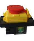Emergency Stop Pushbutton Switch 120V 16A Waterproof IP54 with undervoltage and overload protection, side view.