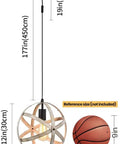 Industrial Spherical Pendant Light With Changeable Cage Design Plug In 15 Ft Cord And On Off Switch Vintage Metal Fixture shown with basketball for size.