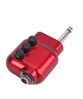 Red compact acoustic guitar preamp with bass treble EQ and volume control, 6.35mm plug for guitar amps and home stereo use