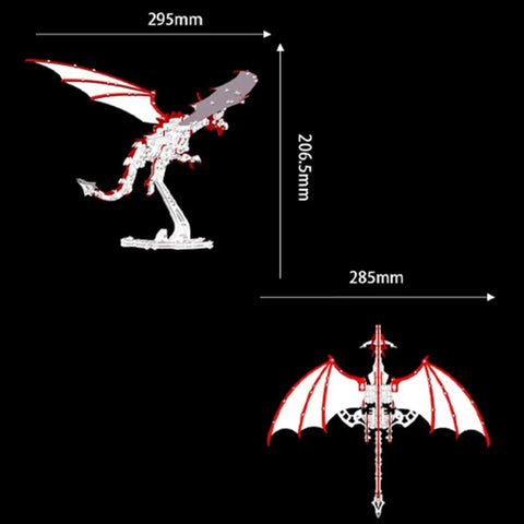 Pterosaur 3D Metal Puzzle Kit With 373 Piece Stainless Steel Mechanical Dragon For Adults Biomechanical Model STEM Build Gold Finish Collectible Gift For Builders, 295mm x 206.5mm