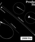 2000 Piece Pack Of Clear Security Plastic Tags Featuring Smooth Snap Lock Pins For Retail Clothing And Merchandise Tamper Proof Hang Tag Loops with size measurements.