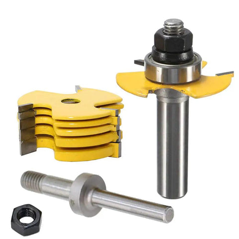 Pro Grade 1/2 Inch Shank Adjustable Three Wing Router Bit Set With Six Tungsten Carbide Widths For Woodworking Projects.