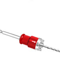 Heavy Duty Manganese Steel Hole Saw Arbor Adapter With 10mm Hex Shank Quick Swap Shaft showing red grip and twist ejection design.
