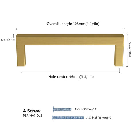 Gold Cabinet Pulls Set Of 30 With Brushed Brass Finish dimensions and screws.