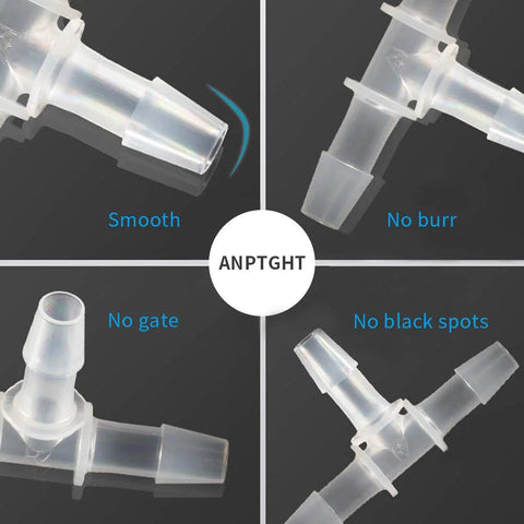 ANPTGHT 1/4" clear plastic tee fitting, equal barb 3-way hose splicer; pack of 5