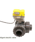 3 Way PVC Electric Ball Valve With WiFi Remote, App Timed Control, 110V-230V, L Type Water Diverter, DN50 2 Inch, Plug And Play Plumbing Valve For Home And Industrial Use, gray PVC body