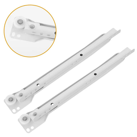Two Pairs Steel Drawer Slides With Quiet, Smooth Operation For Wardrobe And Kitchen Cabinets, Heavy Duty Replacement Sliders In White Finish, Beefy Bottom Mount Guides For Sturdy Furniture, white steel drawer slides with rollers
