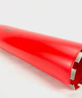 4.5-inch diamond core drill bit with red body and segmented edge, side view.