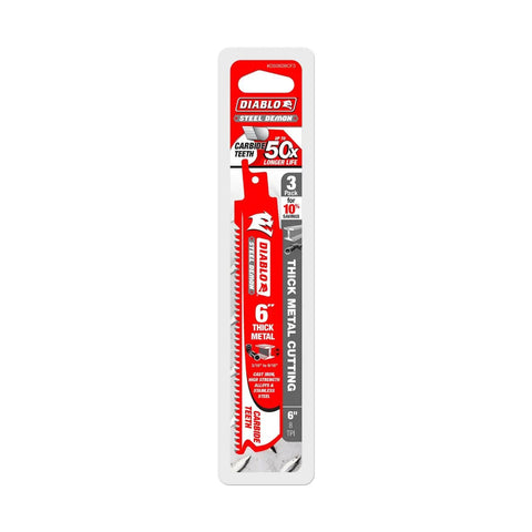 Carbide Tipped Metal Cutting Reciprocating Blade 6 Inch 8 Tooth For Thick Metal Pipes And Demolition Projects, retail package