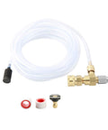 Chemical Injector Kit For Pressure Washer With 4000 PSI Adjustable Soap Dispenser, black nozzle, Teflon tape, and hose.