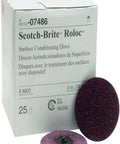 Box and two maroon 3 inch surface conditioning discs, medium grade aluminum oxide with attachment, 25 pack for fast deburring.