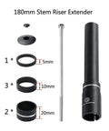 180mm Adjustable Aluminum Bike Stem Riser Extender with spacers for road, mountain, MTB, BMX bikes. Includes bolt and caps.