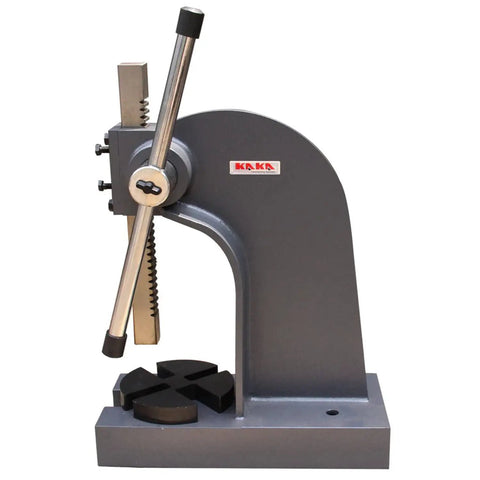 Heavy Duty 2 Ton Manual Arbor Press With 4 Position Base And 7 Inch Reach shown from the front, featuring gray finish and sturdy handle.