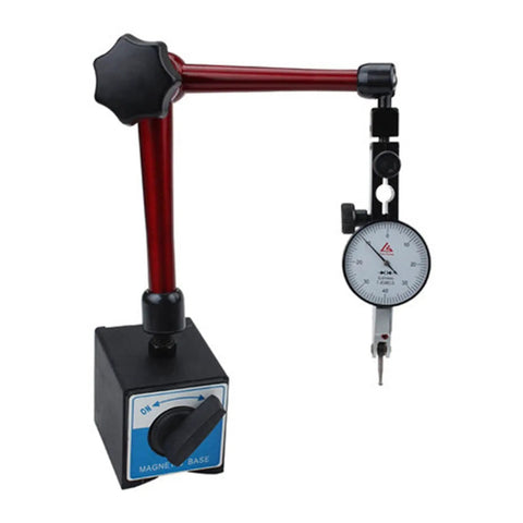 Workshop Grade Precision Dial Indicator With Magnetic Base Stand For Metalworking And Calibration Analog Vertical Display With One Hundredth Millimeter Resolution Zero To One Millimeter Range Eight Tenths Millimeter Indicator Great For Equipment Setup on magnetic base