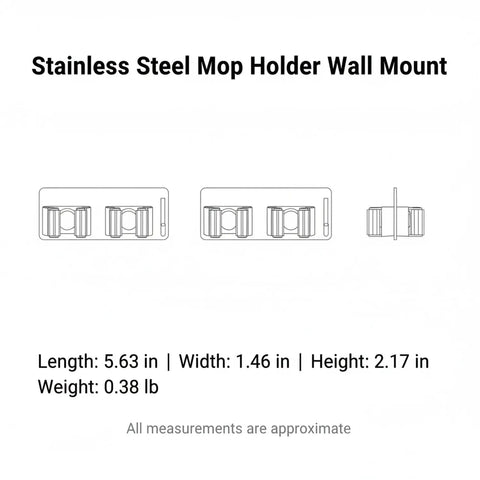 Diagram of Space Saving Mop And Broom Holder Organizer In Gray For Cleaning Tools Wall Mount Vertical Stainless Steel Utility Rack