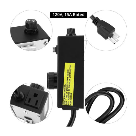 Heavy Duty Router Speed Controller With Sturdy Metal Rear Housing Adjusts Rpm Without Dropping Torque Electronic Feedback with knob and plug.