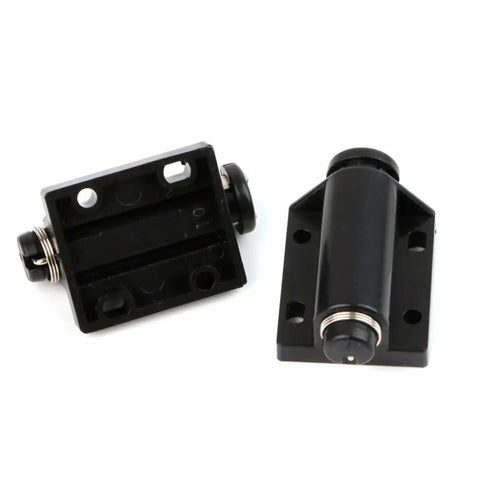 Magnetic Touch Latches 2Pcs Set For Handleless Cabinets And Cupboards in black, shown angled to display surface release mechanism.
