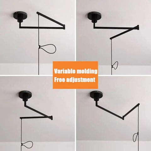 Chandelier Adjustable Hanging Light Fixtures, Modern Swing Arm Pendant,1 Long for Dining Room Kitchen Island Matte Black Finish(23.6in) variable molding.
