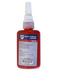 Front view of red TB750 thread locker bottle with white dispensing nozzle and blue IP label