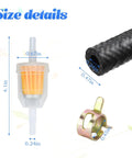 1/4 Inch ID Fuel Line Hose Kit With 6.56 Ft Of Fuel Line, 2 Inline Gas Filters 1/4 Inch X 5/16 Inch, 10 Hose Clamps dimensions