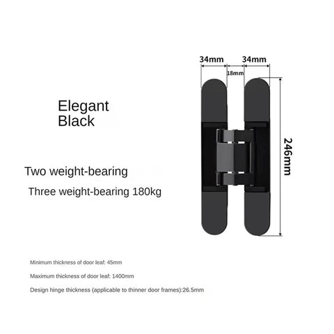 Diagram of Concealed Kitchen Cabinet Hinges Matte Black With Soft Close And Adjustable Load Bearing 120 To 180 Kg Hidden Secret Door Hinges