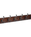 Wall Mounted Coat Rack With Six Decorative Hooks 27 Inch Length Soft Iron Cocoa Finish for entryway storage, angled view