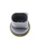Front view of engine coolant temperature sensor with gray plastic housing, two-pin connector and round sealing ring.